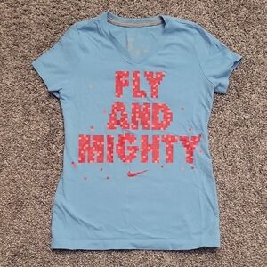 Nike Sky Blue Tee with Bold Red Text